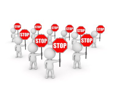 Several 3D Character Holding Stop Signs clipart