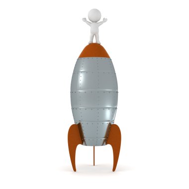 3D Character Standing on Top of a Rocket