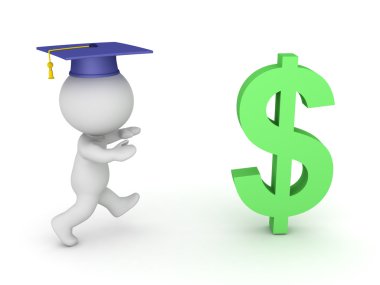 Para peşinde koşma mezuniyet şapka ile 3D karakter