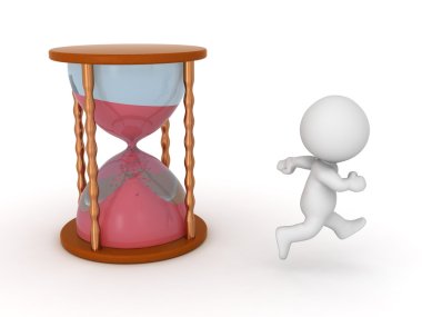 3D Character Running From Hourglass - Time Passing Concept clipart