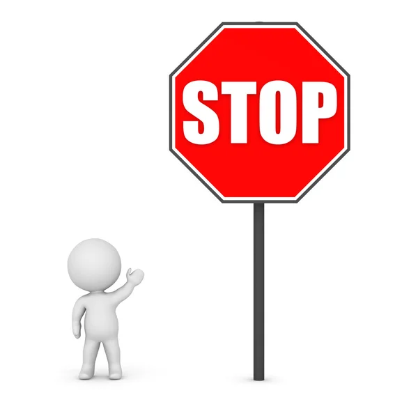 3D Character Showing a Large Stop Sign — Stockfoto