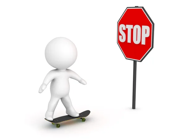 Skateboard personaggio 3D e stop sign — Foto Stock