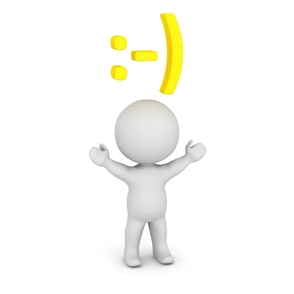 3D Character with Smiley Face Emoticon above his head — Stok fotoğraf