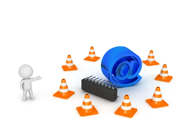 3D Character Showing At Symbol Surrounded by Road Cones - Websit — Stockfoto