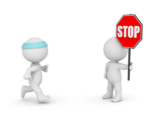 3D postaci joggingu i znak znak Stop — Zdjęcie stockowe