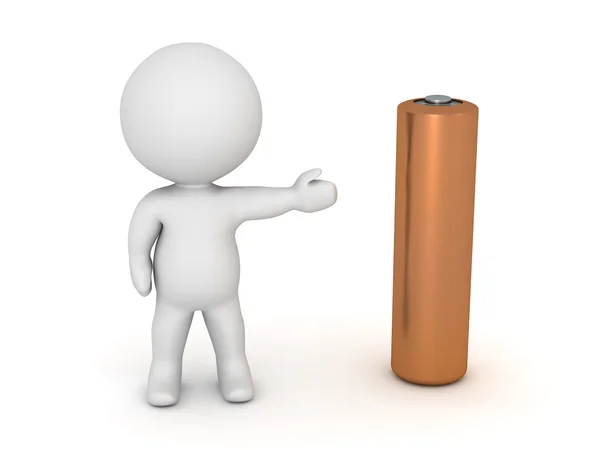 3D Character Showing R6 Battery — Stock Photo, Image