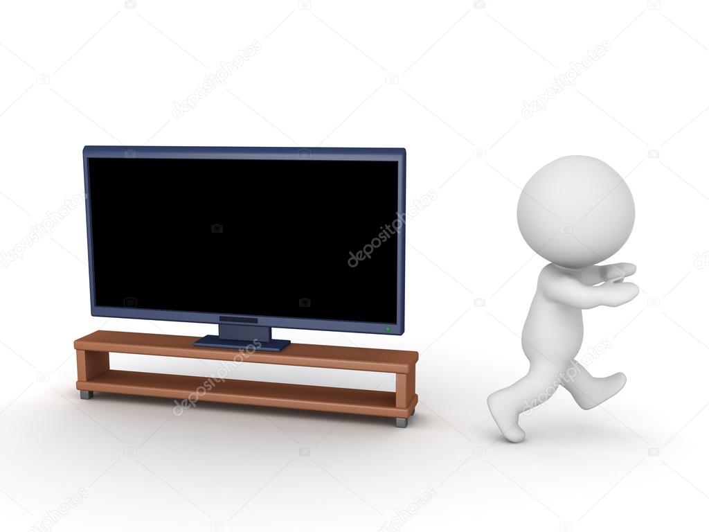 3D Character Running Away from TV