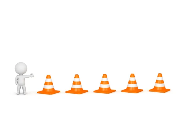 3D Character Showing Road Cones — Stock Photo, Image