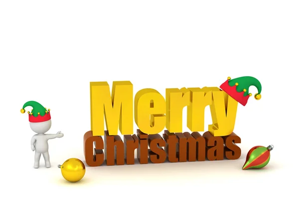 3D Character Showing Merry Christmas Text with Elf Hat — 스톡 사진