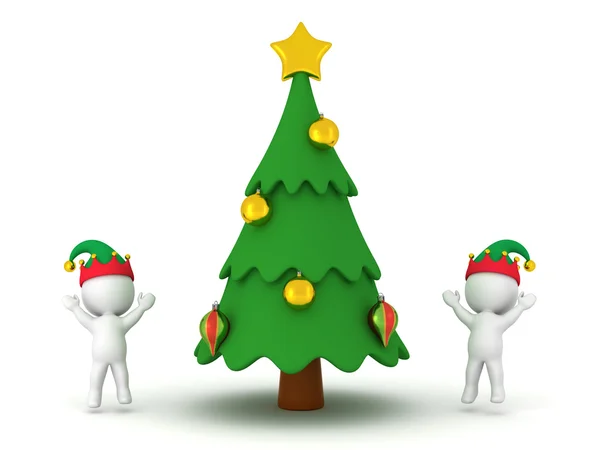 3D Characters With Elf Hats Cheering and Decorated Cartoonish Ch — 图库照片