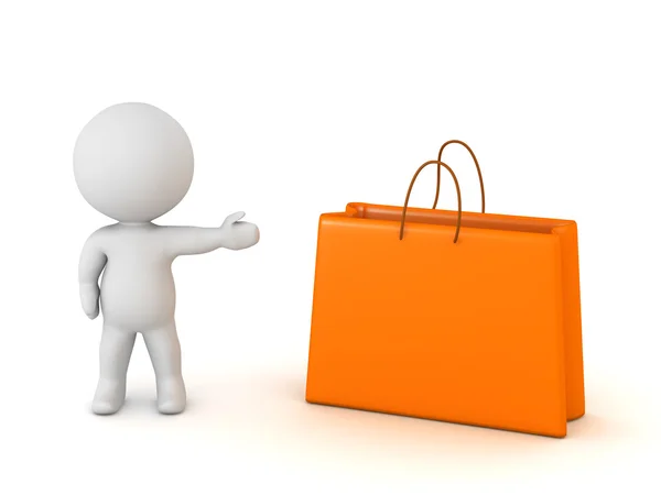 3D Character Showing Gift Bag — Stockfoto