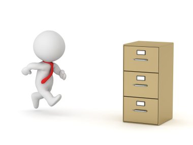 3D Character Businessman Running to Archive Cabinet clipart