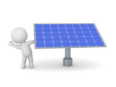 3D karakter güneş paneli arkasından sallayarak