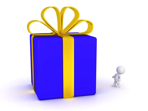 3D Character Looking Up at Large Gift — Stock Photo, Image