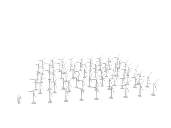 3D znak ukazující velmi mnoho větrné turbíny — Stock fotografie