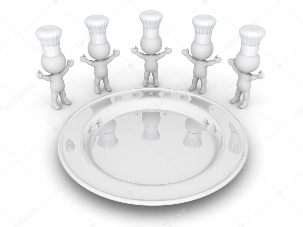 3D Characters With Chef Hats and Large Plate