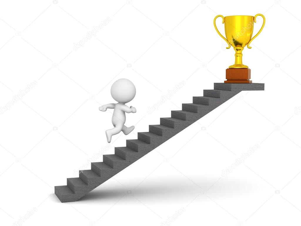 3D Character Running Up Stairs to Get Golden Trophy