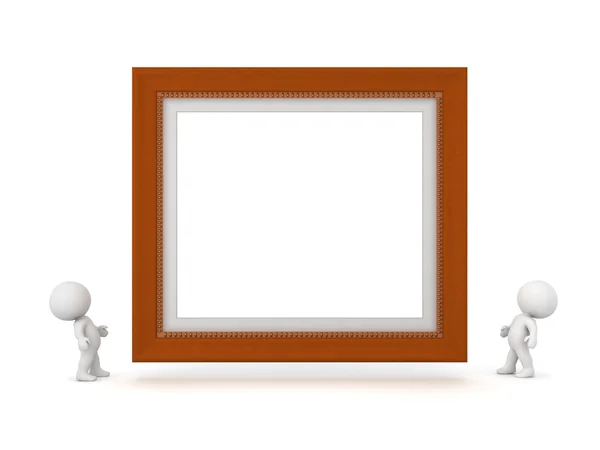 Due personaggi 3D guardando in alto a grande cornice Diploma decorato — Foto Stock