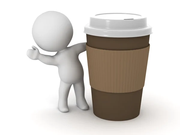 3D Character Waving from Behind Coffee Cup — Stock Photo, Image