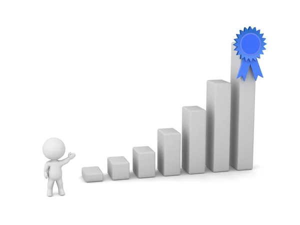 3D Character Showing Graph Chart with Blue Ribbon — Stock Photo, Image