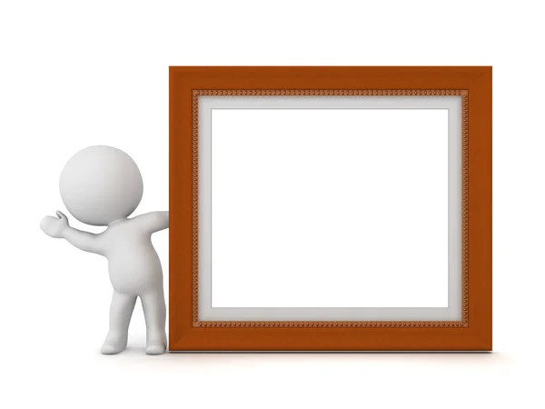 3D Character Waving from Behind Decorated Diploma Frame Stock Photo