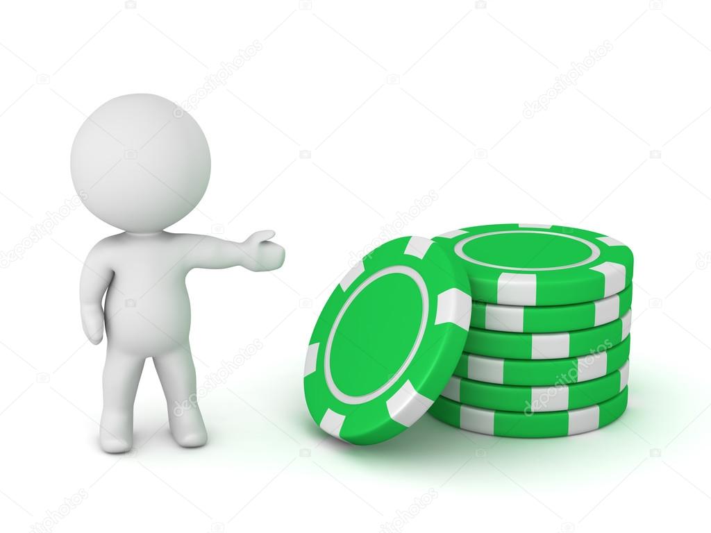 3D Character Showing Small Stack of Poker Chips