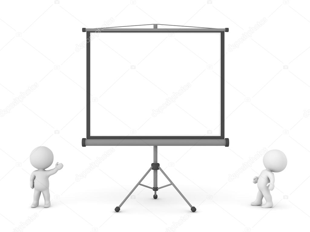 Small 3D Character Showing Large Projector Screen