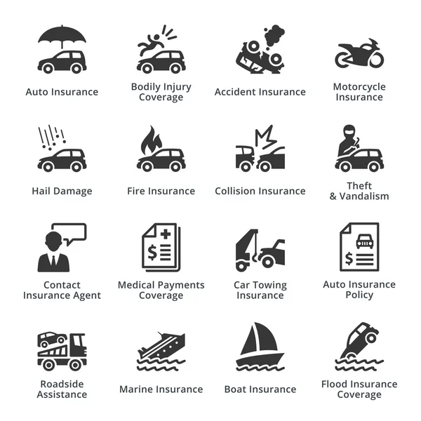 Iconos de seguro de automóviles — Vector de stock