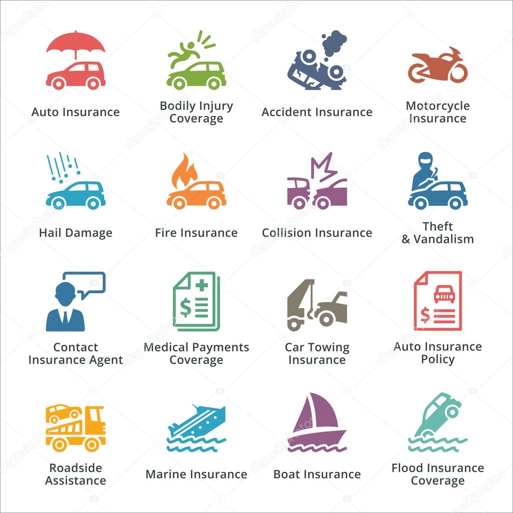 Auto Insurance Icons - Colored Series