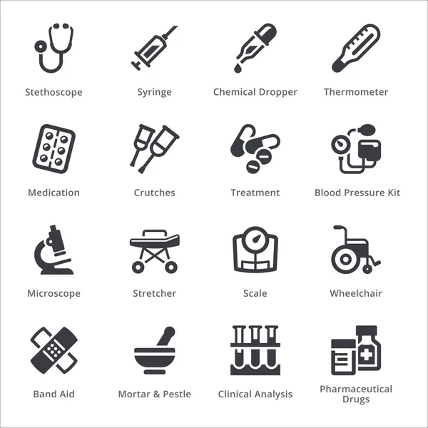 Medicinsk utrustning & leveranser ikoner Set 1 - Sympa-serien | Svart — Stock vektor