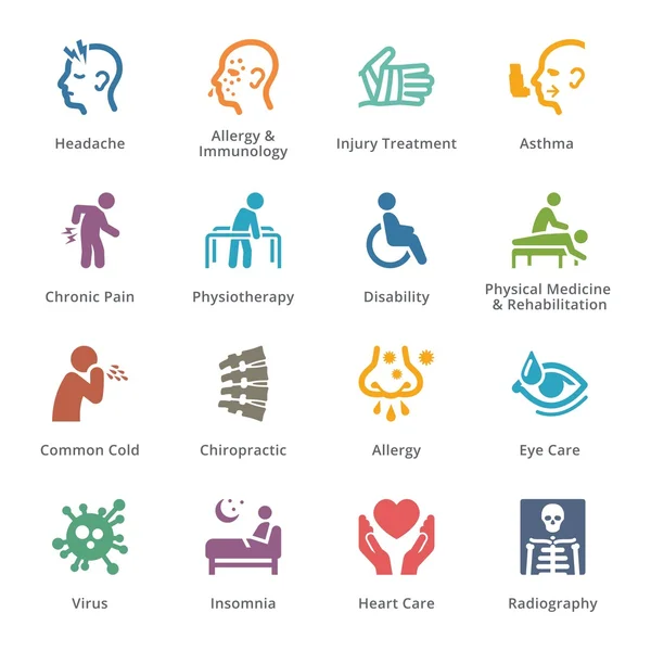 Hälsovillkor & sjukdomar ikoner - Sympa-serien | Färgade Vektorgrafik