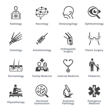 3 - siyah serisi tıp uzmanlıkları Icons Set