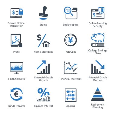 3 - mavi serisi kişisel ve iş Finans Icons Set