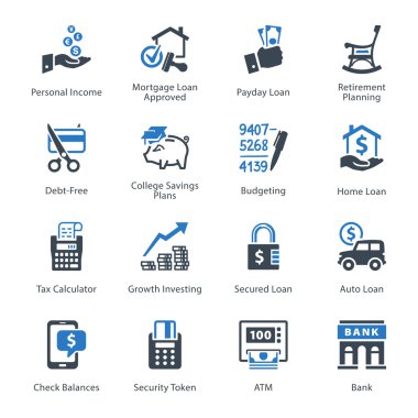 2 - mavi serisi kişisel ve iş Finans Icons Set