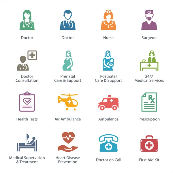 Set di icone mediche e sanitarie colorate 1 - Servizi — Vettoriale Stock