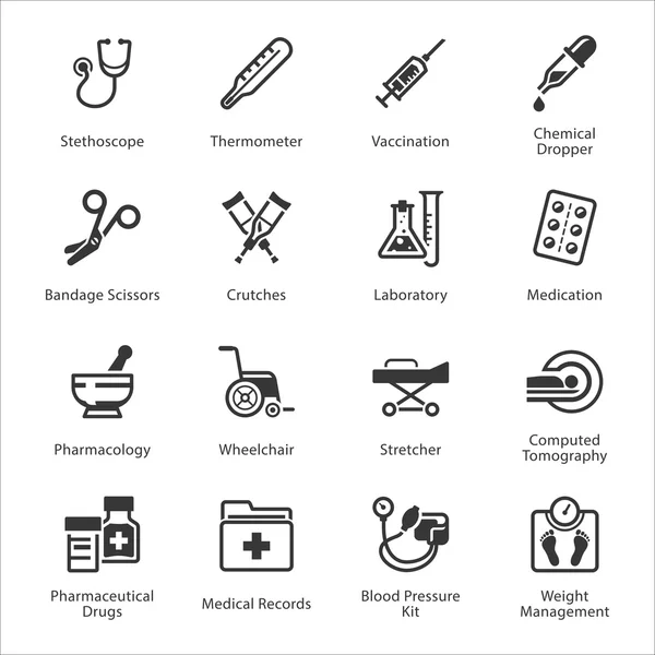 Conjunto de iconos médicos y de atención médica 1 - Equipo y suministros — Archivo Imágenes Vectoriales