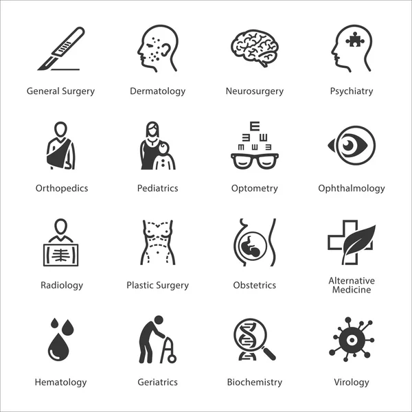 Medicinska & hälso-och sjukvård ikoner Set 2 - specialiteter — Stock vektor