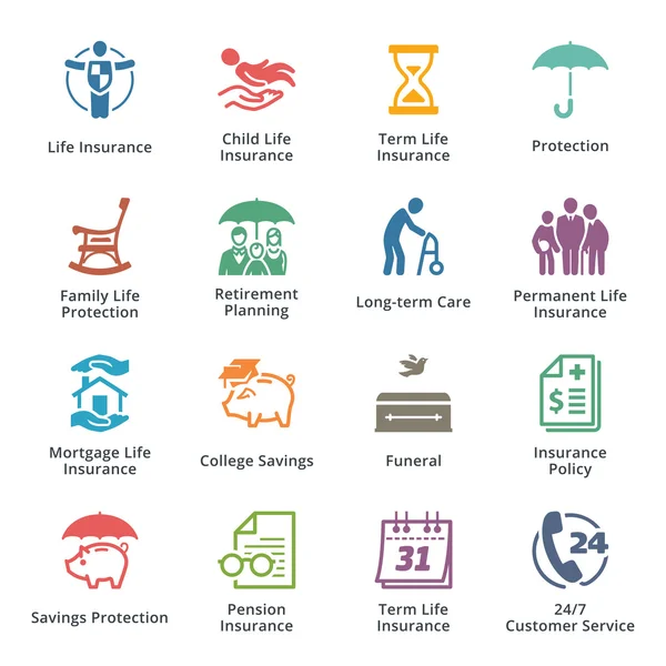 Iconos de seguro de vida - Serie de colores — Vector de stock
