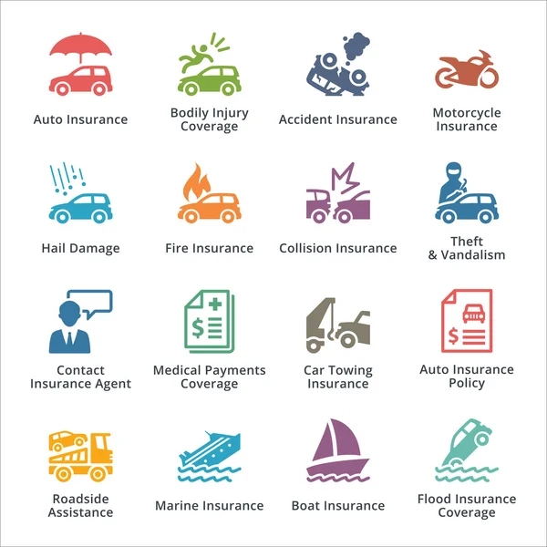 Icônes d'assurance automobile - Série colorée — Image vectorielle