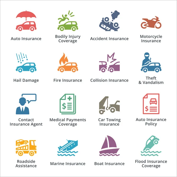 Iconos de seguros de automóviles - Serie de colores — Vector de stock