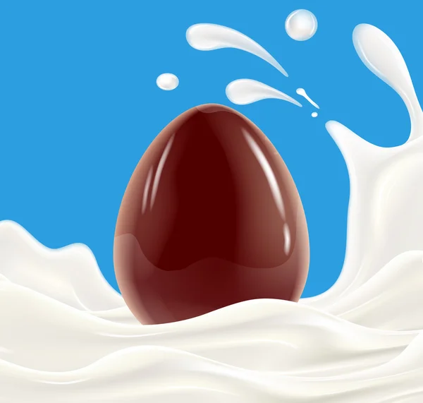 Chocolade ei in melk splash — Stockvector