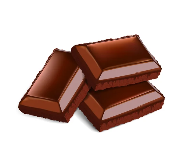 Tres piezas de chocolate aisladas — Vector de stock