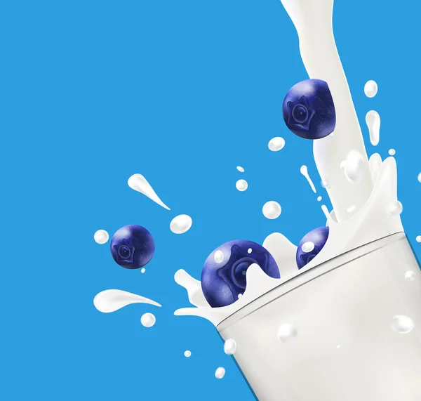 Vector melk plons in glas met bluberry — Stockvector