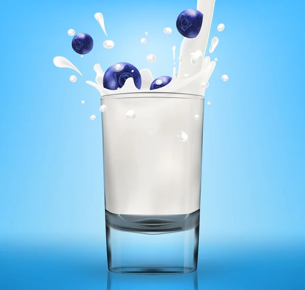 Vector melk plons in glas met bluberry — Stockvector