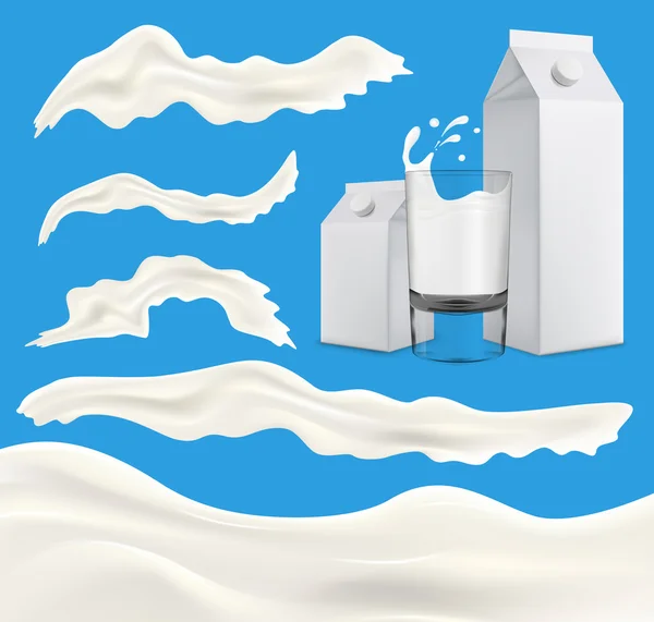 Set de Onda de leche sobre fondo azul . — Vector de stock