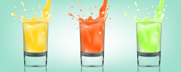 Set of three glasses of juice. 