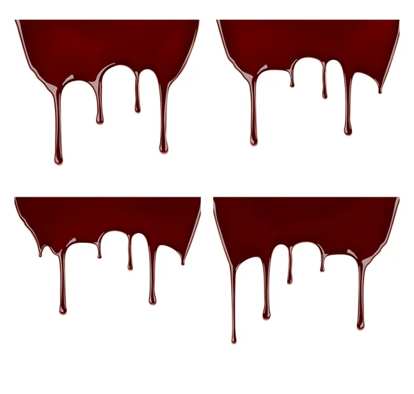 Set of melted chocolate syrup leaking on white background. Vector illustration — Stock Vector