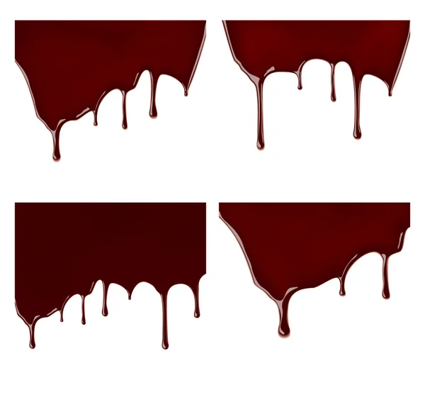 Set of melted chocolate syrup leaking on white background. Vector illustration — Stock Vector