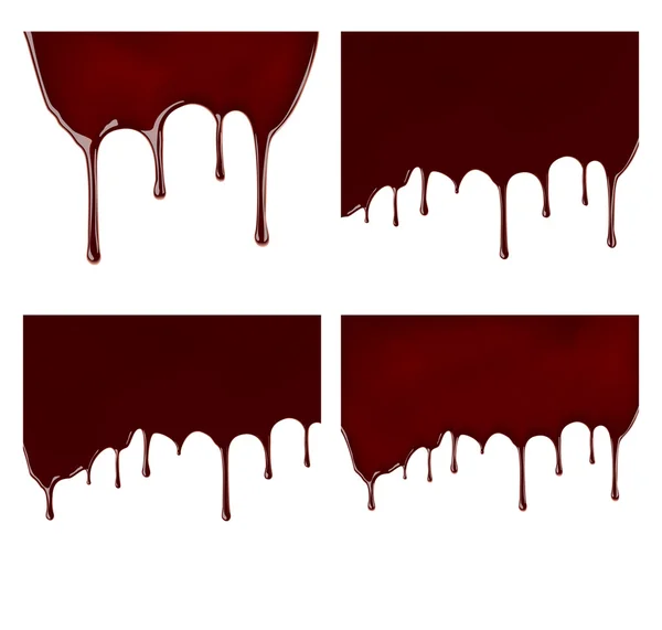 Set of melted chocolate syrup leaking on white background. Vector illustration — Stock Vector