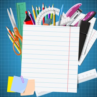 Kırtasiye malzemeleri. Geri okul ile arka plan için okul malzemeleri.